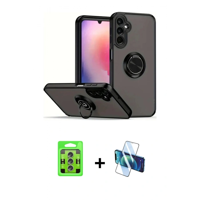 MARSİLYAN™- Galaxy S25 Plus Kılıf Yörünge Çizgi - Siyah 3D Antistatik Seramik Nano Ekran Koruyucu + Raze Metal Kamera Lens - LI