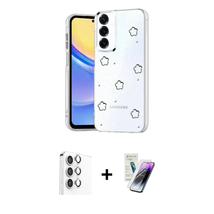 MARSİLYAN™- Galaxy S25 Plus Kılıf Yörünge Form - Şeffaf Pasifik Cam Ekran Koruyucu + Raze Metal Kamera Lens - GS