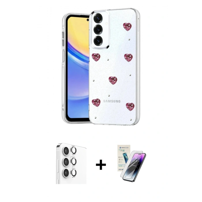 MARSİLYAN™- Galaxy S25 Plus Kılıf Yörünge Form - Şeffaf Pasifik Cam Ekran Koruyucu + Raze Metal Kamera Lens - GS