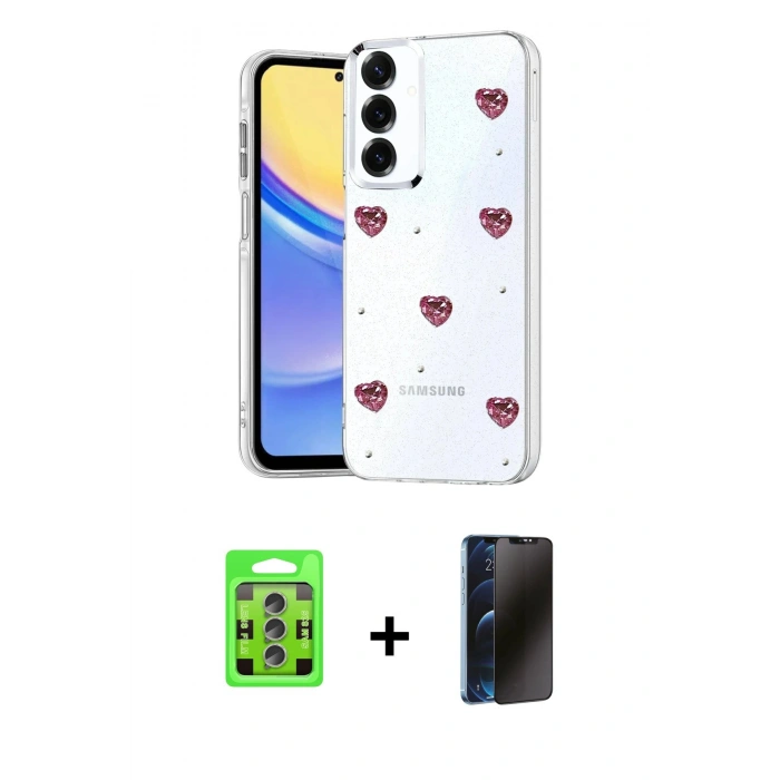MARSİLYAN™- Galaxy S25 Plus Kılıf Yörünge Form - Siyah 3D Antistatik Hayalet Cam Ekran Koruyucu + Raze Metal Kamera Lens - LI