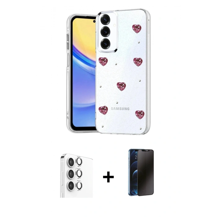MARSİLYAN™- Galaxy S25 Plus Kılıf Yörünge Form - Siyah 3D Antistatik Hayalet Cam Ekran Koruyucu + Raze Metal Kamera Lens - GS