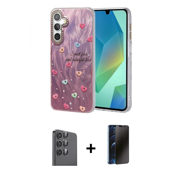 MARSİLYAN™- Galaxy S25 Plus Kılıf Zirve Modern Prime - Siyah 3D Antistatik Hayalet Cam Ekran Koruyucu + Raze Metal Kamera Lens - SH