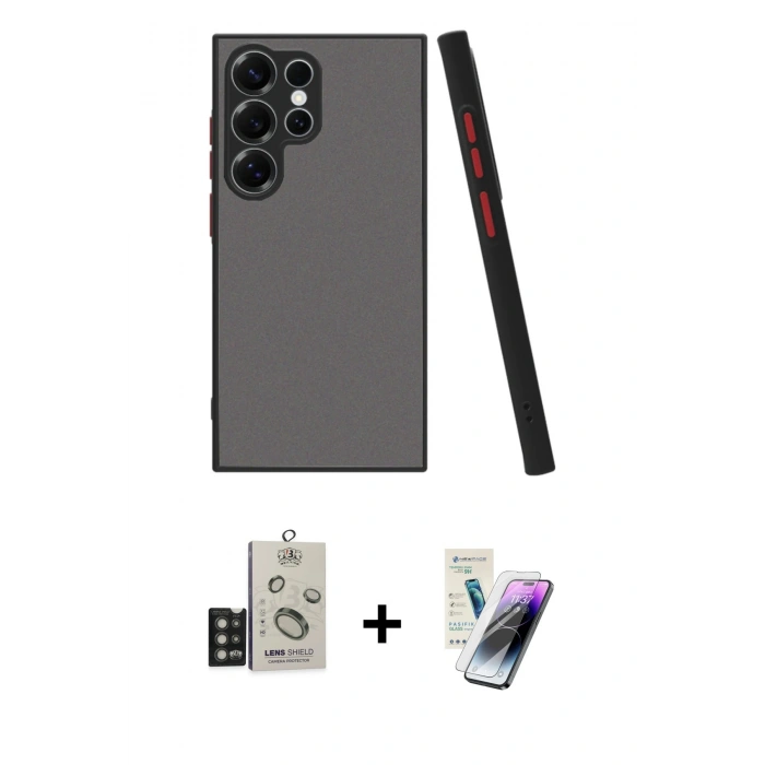 MARSİLYAN™- Galaxy S25 Ultra Kılıf Ahenk Çizgi Serisi - Şeffaf Pasifik Cam Ekran Koruyucu + Bilvis Titan Kamera Lens - TNGI