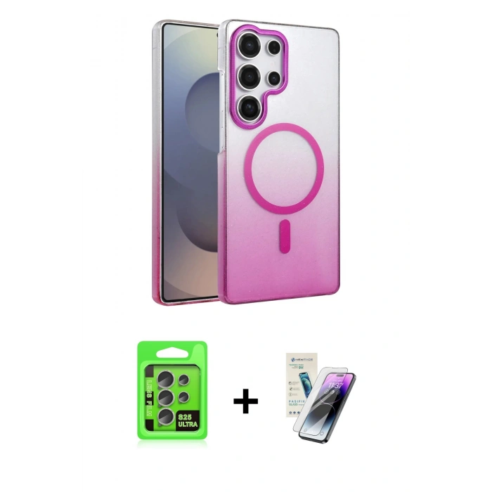 MARSİLYAN™- Galaxy S25 Ultra Kılıf Ahenk Doku Özel Seri - Şeffaf Pasifik Cam Ekran Koruyucu + Raze Metal Kamera Lens - NLGY