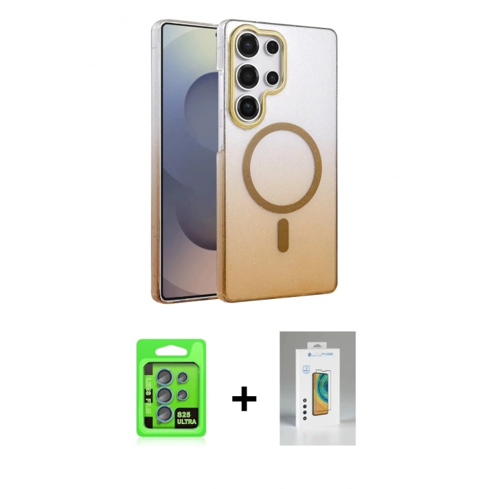 MARSİLYAN™- Galaxy S25 Ultra Kılıf Ahenk Doku Özel Seri - Şeffaf Polymer Nano Ekran Koruyucu + Raze Metal Kamera Lens - MI