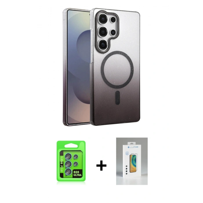 MARSİLYAN™- Galaxy S25 Ultra Kılıf Ahenk Doku Özel Seri - Şeffaf Polymer Nano Ekran Koruyucu + Raze Metal Kamera Lens - MI