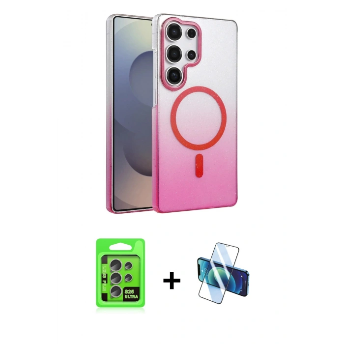 MARSİLYAN™- Galaxy S25 Ultra Kılıf Ahenk Doku Özel Seri - Siyah 3D Antistatik Cam Ekran Koruyucu + Raze Metal Kamera Lens - NLGY