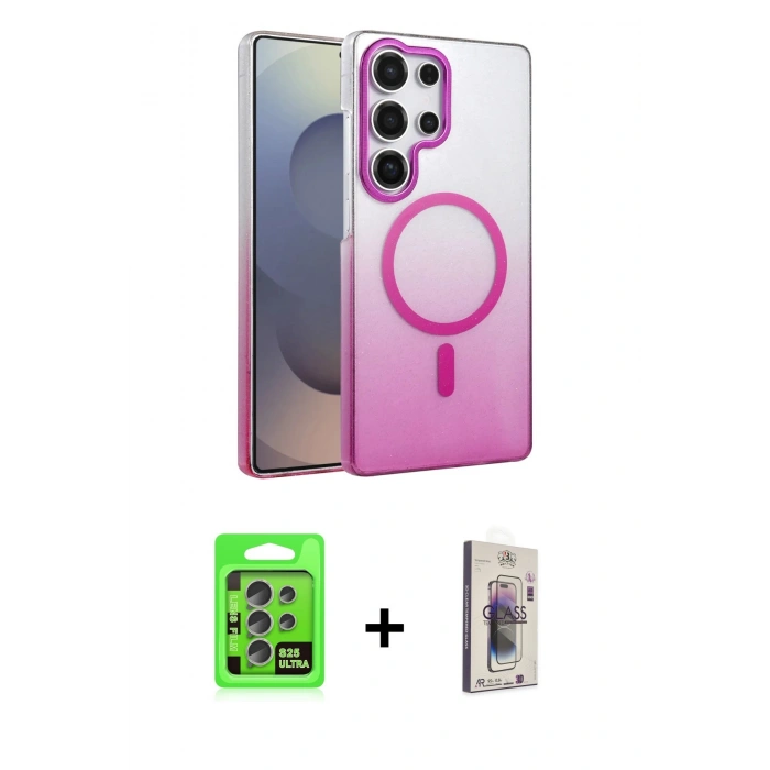 MARSİLYAN™- Galaxy S25 Ultra Kılıf Ahenk Doku Özel Seri - Siyah Bilvis 3D Cam Ekran Koruyucu + Raze Metal Kamera Lens - NLGY