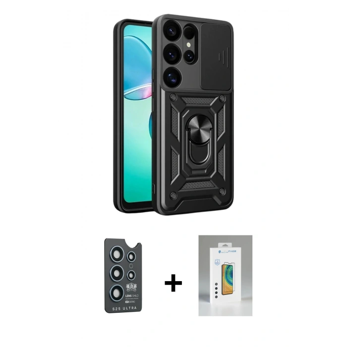 MARSİLYAN™- Galaxy S25 Ultra Kılıf Ahenk Klasik - Şeffaf Polymer Nano Ekran Koruyucu + Bilvis Titan Kamera Lens - LT