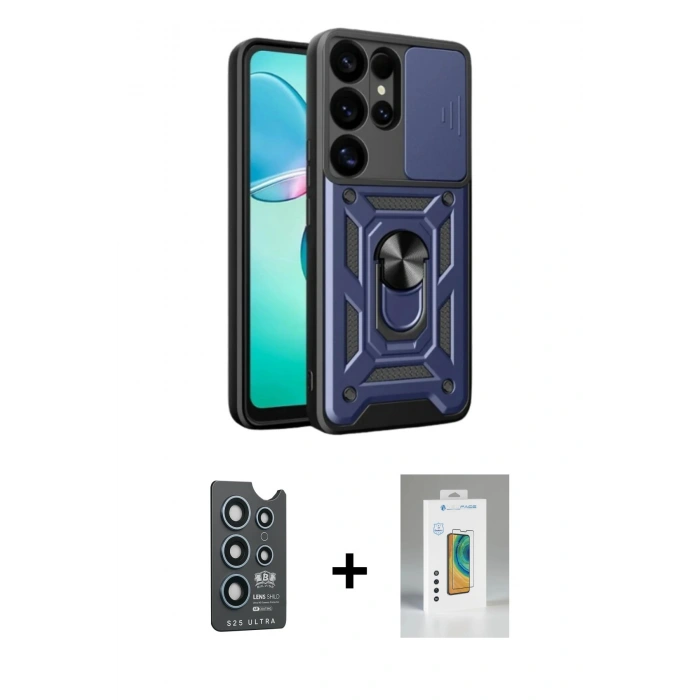 MARSİLYAN™- Galaxy S25 Ultra Kılıf Ahenk Klasik - Şeffaf Polymer Nano Ekran Koruyucu + Bilvis Titan Kamera Lens - LT