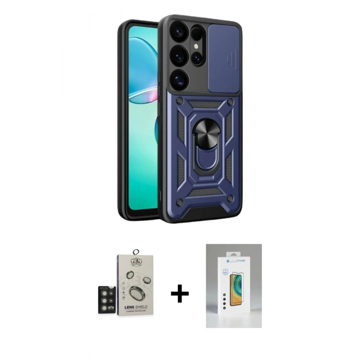 MARSİLYAN™- Galaxy S25 Ultra Kılıf Ahenk Klasik - Şeffaf Polymer Nano Ekran Koruyucu + Bilvis Titan Kamera Lens - TNGI