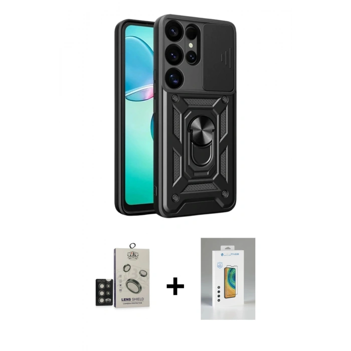 MARSİLYAN™- Galaxy S25 Ultra Kılıf Ahenk Klasik - Şeffaf Polymer Nano Ekran Koruyucu + Bilvis Titan Kamera Lens - TNGI