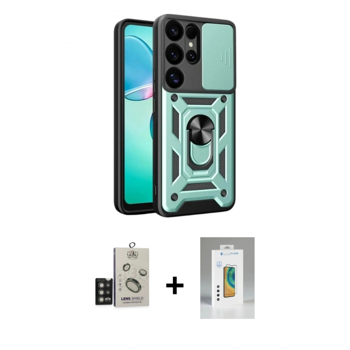 MARSİLYAN™- Galaxy S25 Ultra Kılıf Ahenk Klasik - Şeffaf Polymer Nano Ekran Koruyucu + Bilvis Titan Kamera Lens - TNGI