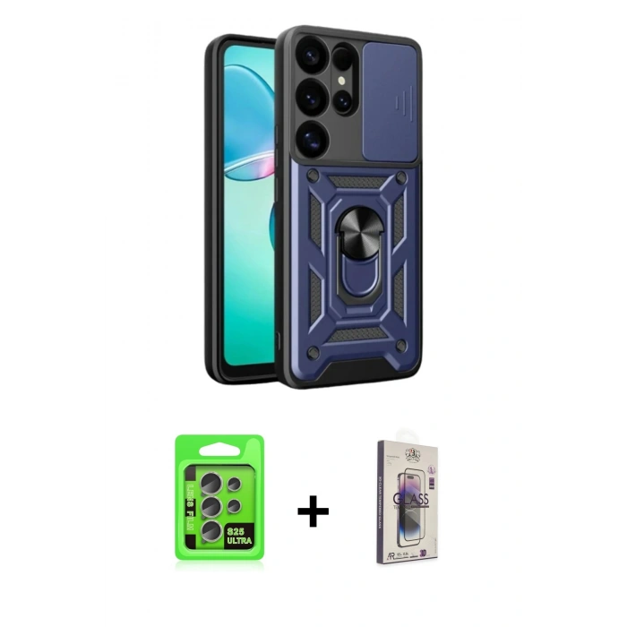 MARSİLYAN™- Galaxy S25 Ultra Kılıf Ahenk Klasik - Siyah Bilvis 3D Cam Ekran Koruyucu + Raze Metal Kamera Lens - NLGY