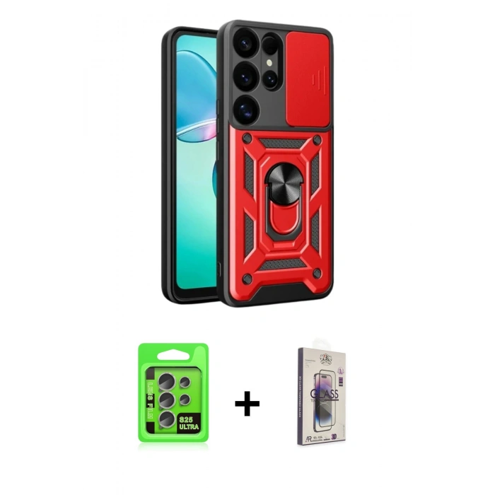 MARSİLYAN™- Galaxy S25 Ultra Kılıf Ahenk Klasik - Siyah Bilvis 3D Cam Ekran Koruyucu + Raze Metal Kamera Lens - NLGY