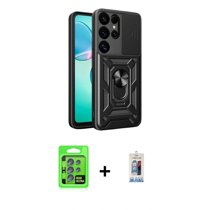 MARSİLYAN™- Galaxy S25 Ultra Kılıf Ahenk Klasik - Siyah Joko Magic 5D Cam + Raze Metal Kamera Lens - MI