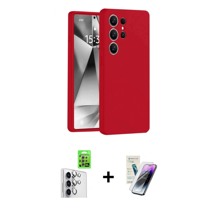 MARSİLYAN™- Galaxy S25 Ultra Kılıf Ahenk Serisi - Şeffaf Pasifik Cam Ekran Koruyucu + Raze Metal Kamera Lens - GS