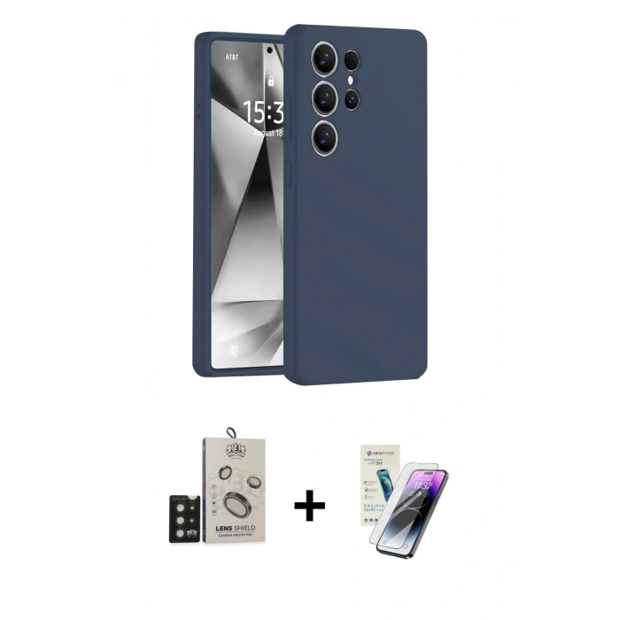 MARSİLYAN™- Galaxy S25 Ultra Kılıf Ahenk Serisi - Şeffaf Pasifik Cam Ekran Koruyucu + Bilvis Titan Kamera Lens - SH