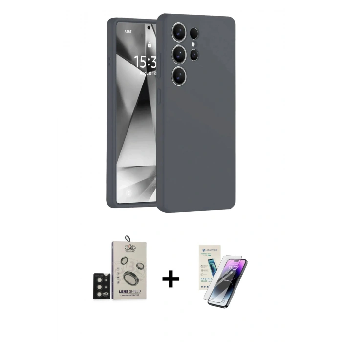 MARSİLYAN™- Galaxy S25 Ultra Kılıf Ahenk Serisi - Şeffaf Pasifik Cam Ekran Koruyucu + Bilvis Titan Kamera Lens - SH