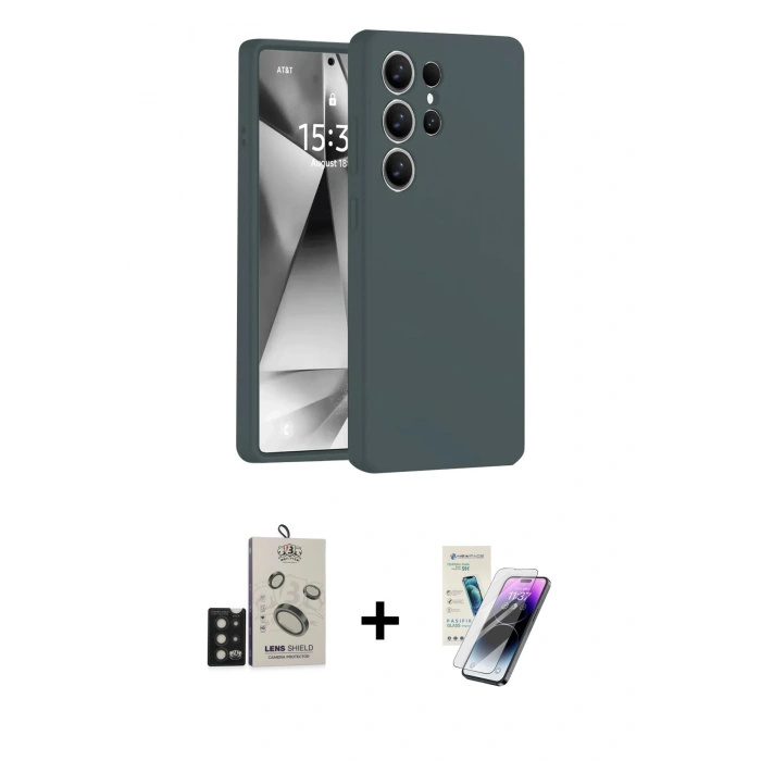 MARSİLYAN™- Galaxy S25 Ultra Kılıf Ahenk Serisi - Şeffaf Pasifik Cam Ekran Koruyucu + Bilvis Titan Kamera Lens - SH