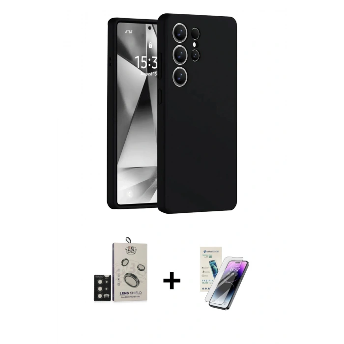 MARSİLYAN™- Galaxy S25 Ultra Kılıf Ahenk Serisi - Şeffaf Pasifik Cam Ekran Koruyucu + Bilvis Titan Kamera Lens - SH