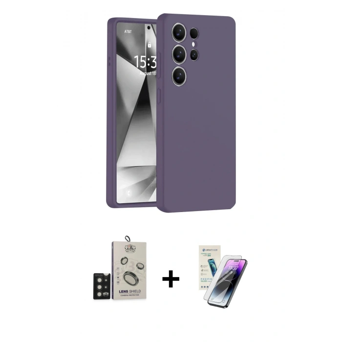 MARSİLYAN™- Galaxy S25 Ultra Kılıf Ahenk Serisi - Şeffaf Pasifik Cam Ekran Koruyucu + Bilvis Titan Kamera Lens - SH
