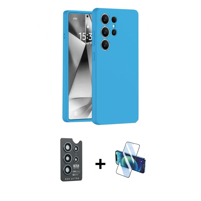MARSİLYAN™- Galaxy S25 Ultra Kılıf Ahenk Serisi - Siyah 3D Antistatik Seramik Nano Ekran Koruyucu + Bilvis Titan Kamera Lens - LT