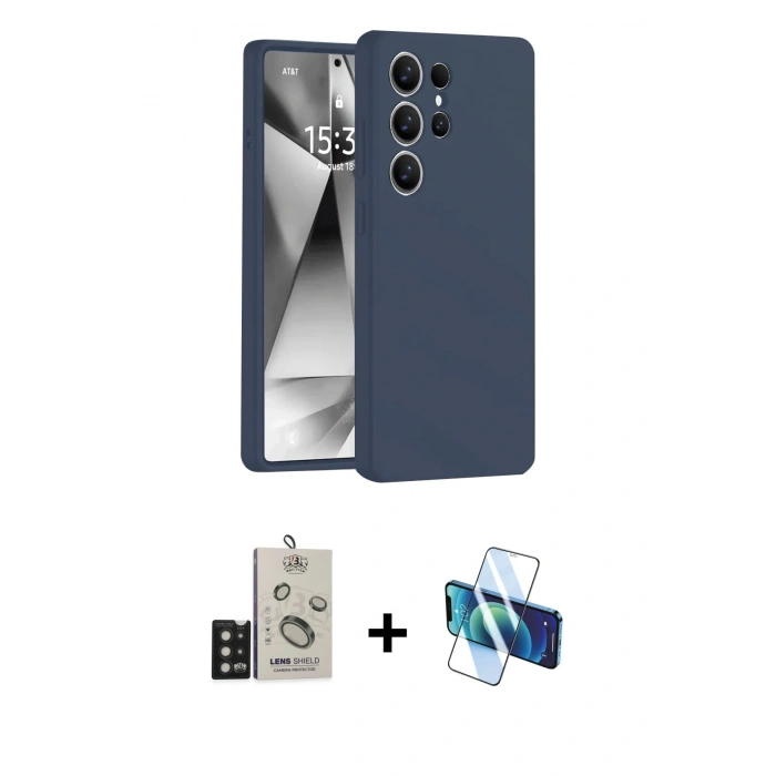 MARSİLYAN™- Galaxy S25 Ultra Kılıf Ahenk Serisi - Siyah 3D Antistatik Seramik Nano Ekran Koruyucu + Bilvis Titan Kamera Lens - SH