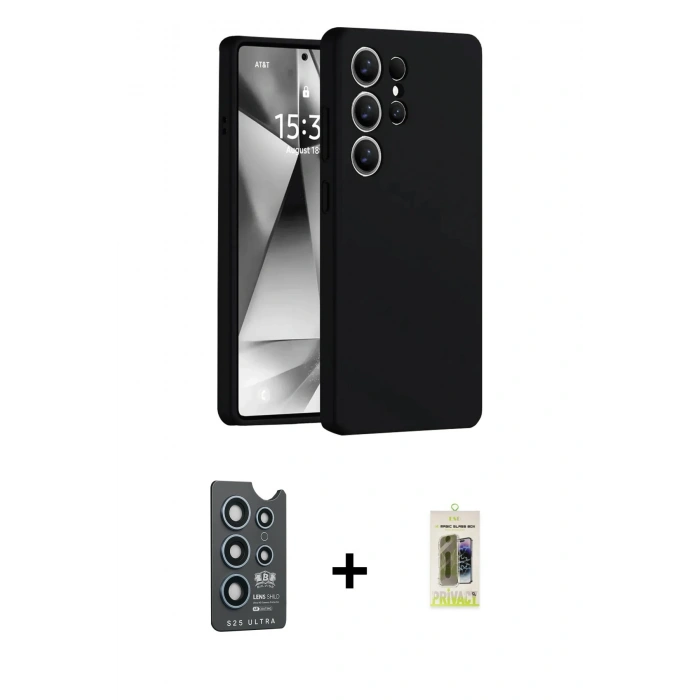 MARSİLYAN™- Galaxy S25 Ultra Kılıf Ahenk Serisi - Siyah Joko Magic 5D Hayalet Cam + Bilvis Titan Kamera Lens - LT