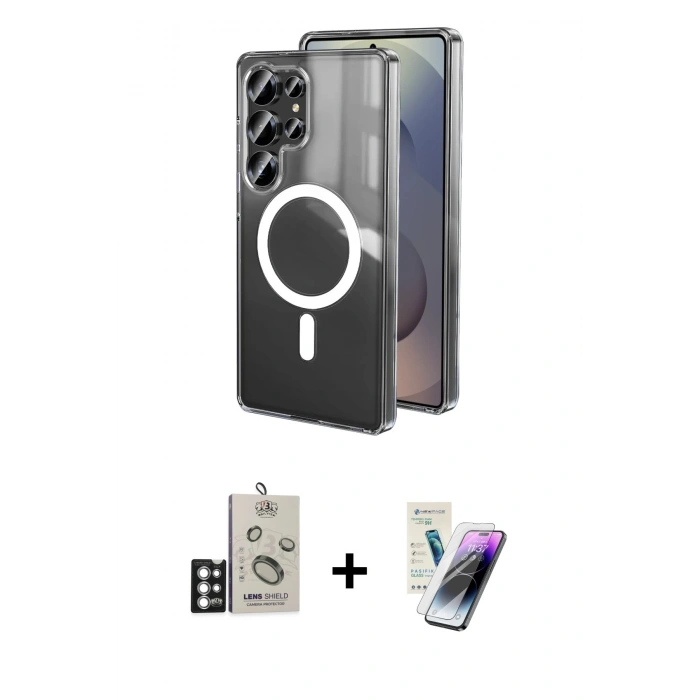 MARSİLYAN™- Galaxy S25 Ultra Kılıf Ahenk Yansıma Prime - Şeffaf Pasifik Cam Ekran Koruyucu + Bilvis Titan Kamera Lens - GS