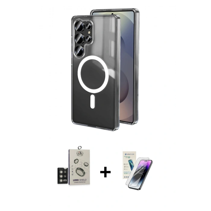 MARSİLYAN™- Galaxy S25 Ultra Kılıf Ahenk Yansıma Prime - Şeffaf Pasifik Cam Ekran Koruyucu + Bilvis Titan Kamera Lens - TNGI
