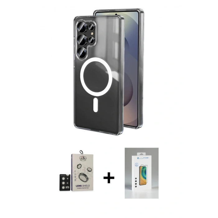 MARSİLYAN™- Galaxy S25 Ultra Kılıf Ahenk Yansıma Prime - Şeffaf Polymer Nano Ekran Koruyucu + Bilvis Titan Kamera Lens - SH