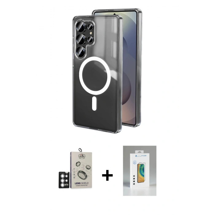 MARSİLYAN™- Galaxy S25 Ultra Kılıf Ahenk Yansıma Prime - Şeffaf Polymer Nano Ekran Koruyucu + Bilvis Titan Kamera Lens - GS