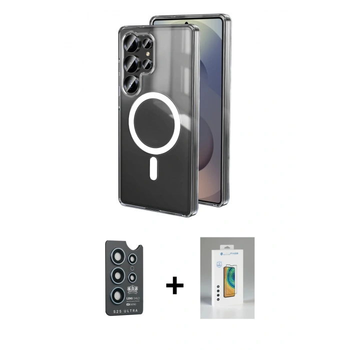 MARSİLYAN™- Galaxy S25 Ultra Kılıf Ahenk Yansıma Prime - Şeffaf Polymer Nano Ekran Koruyucu + Bilvis Titan Kamera Lens - LT