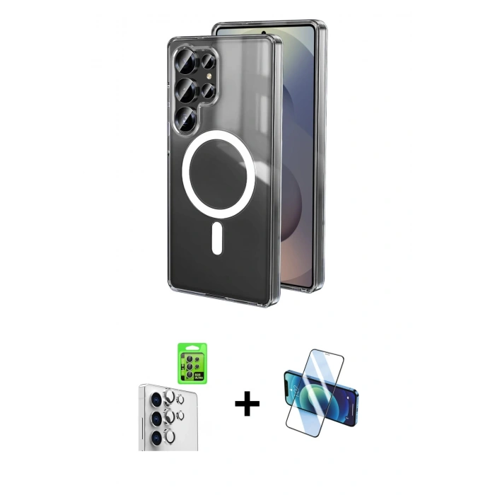 MARSİLYAN™- Galaxy S25 Ultra Kılıf Ahenk Yansıma Prime - Siyah 3D Antistatik Seramik Nano Ekran Koruyucu + Raze Metal Kamera Lens - GS