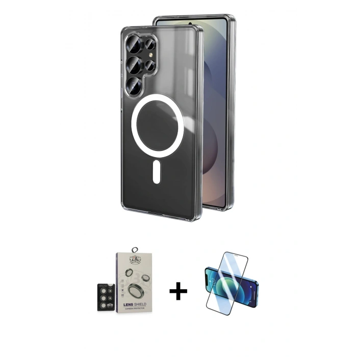 MARSİLYAN™- Galaxy S25 Ultra Kılıf Ahenk Yansıma Prime - Siyah 3D Antistatik Seramik Nano Ekran Koruyucu + Bilvis Titan Kamera Lens - TNGI