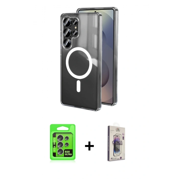 MARSİLYAN™- Galaxy S25 Ultra Kılıf Ahenk Yansıma Prime - Siyah Bilvis 3D Cam Ekran Koruyucu + Raze Metal Kamera Lens - NLGY