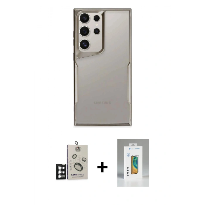 MARSİLYAN™- Galaxy S25 Ultra Kılıf Akış Çizgi Koleksiyonu - Şeffaf Polymer Nano Ekran Koruyucu + Bilvis Titan Kamera Lens - GS