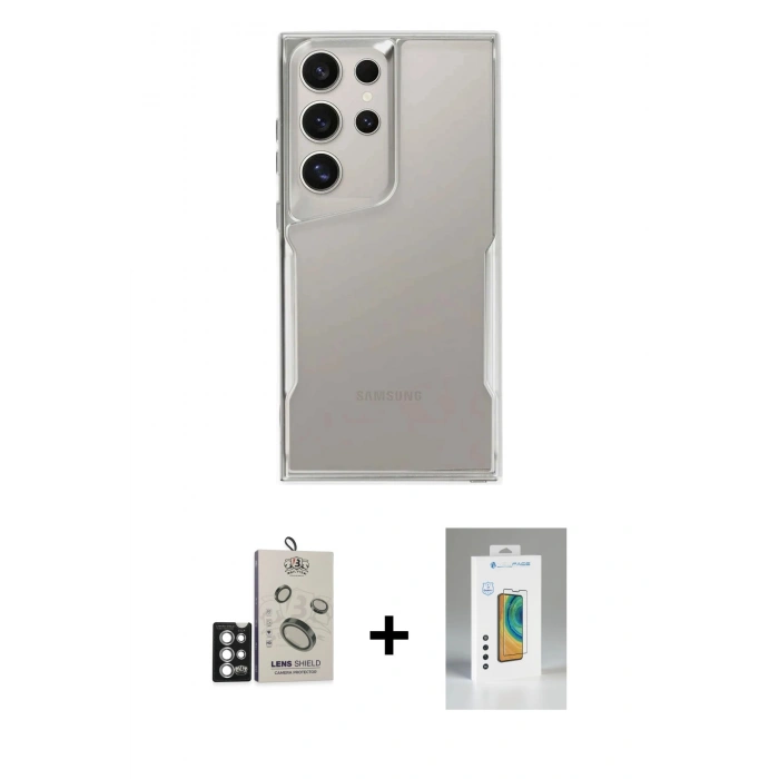 MARSİLYAN™- Galaxy S25 Ultra Kılıf Akış Çizgi Koleksiyonu - Şeffaf Polymer Nano Ekran Koruyucu + Bilvis Titan Kamera Lens - GS