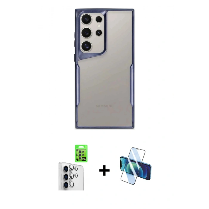 MARSİLYAN™- Galaxy S25 Ultra Kılıf Akış Çizgi Koleksiyonu - Siyah 3D Antistatik Seramik Nano Ekran Koruyucu + Raze Metal Kamera Lens - GS