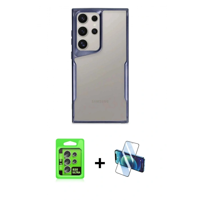 MARSİLYAN™- Galaxy S25 Ultra Kılıf Akış Çizgi Koleksiyonu - Siyah 3D Antistatik Seramik Nano Ekran Koruyucu + Raze Metal Kamera Lens - NLGY