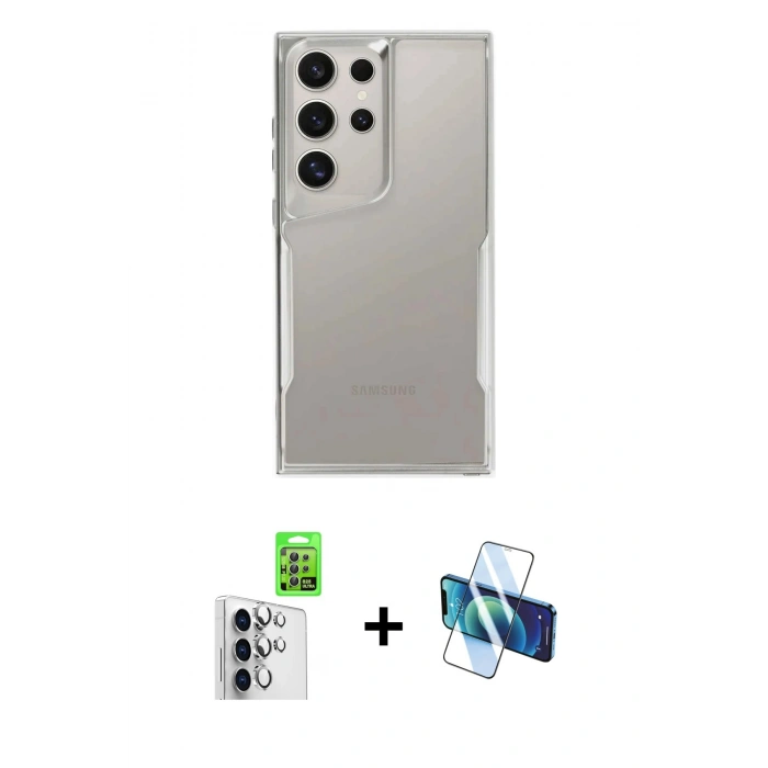 MARSİLYAN™- Galaxy S25 Ultra Kılıf Akış Çizgi Koleksiyonu - Siyah 3D Antistatik Seramik Nano Ekran Koruyucu + Raze Metal Kamera Lens - GS