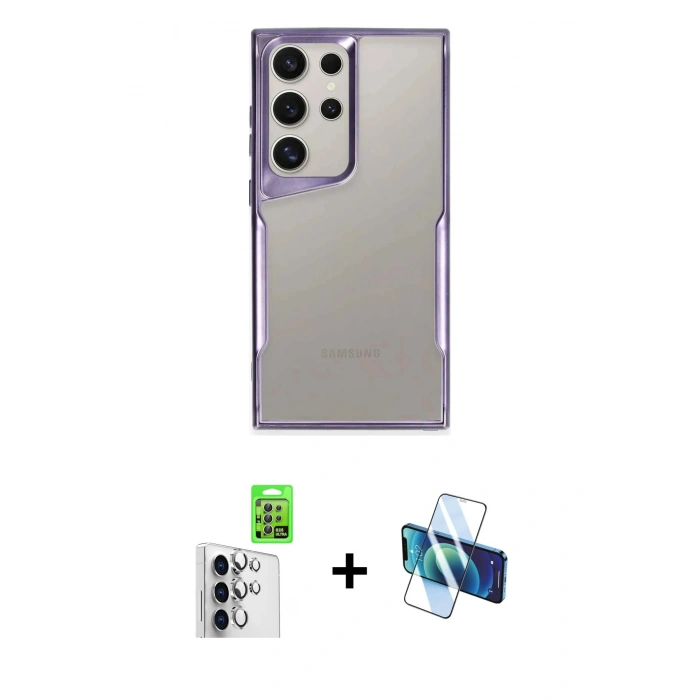 MARSİLYAN™- Galaxy S25 Ultra Kılıf Akış Çizgi Koleksiyonu - Siyah 3D Antistatik Seramik Nano Ekran Koruyucu + Raze Metal Kamera Lens - GS