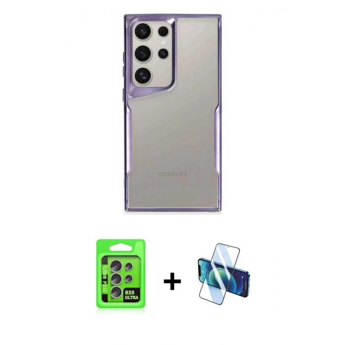 MARSİLYAN™- Galaxy S25 Ultra Kılıf Akış Çizgi Koleksiyonu - Siyah 3D Antistatik Seramik Nano Ekran Koruyucu + Raze Metal Kamera Lens - NLGY