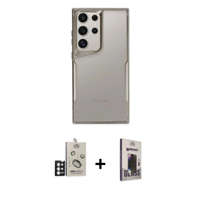 MARSİLYAN™- Galaxy S25 Ultra Kılıf Akış Çizgi Koleksiyonu - Siyah Bilvis Hayalet Cam Ekran Koruyucu + Bilvis Titan Kamera Lens - GS