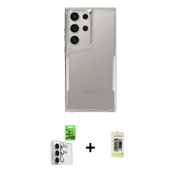 MARSİLYAN™- Galaxy S25 Ultra Kılıf Akış Çizgi Koleksiyonu - Siyah Joko Magic 5D Hayalet Cam + Raze Metal Kamera Lens - GS