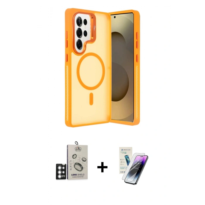 MARSİLYAN™- Galaxy S25 Ultra Kılıf Akış Form - Şeffaf Pasifik Cam Ekran Koruyucu + Bilvis Titan Kamera Lens - GS