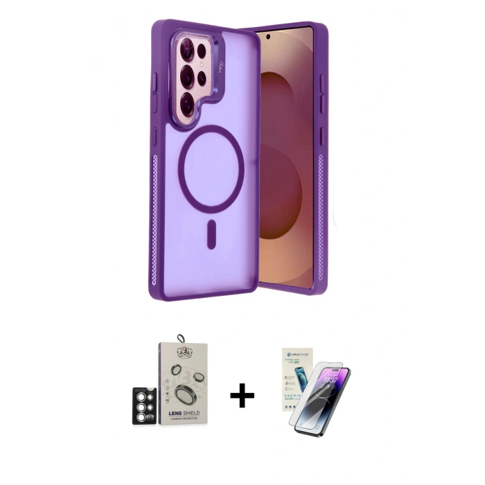 MARSİLYAN™- Galaxy S25 Ultra Kılıf Akış Form - Şeffaf Pasifik Cam Ekran Koruyucu + Bilvis Titan Kamera Lens - GS