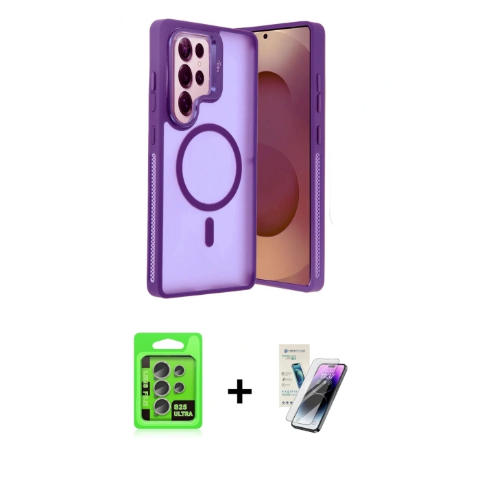 MARSİLYAN™- Galaxy S25 Ultra Kılıf Akış Form - Şeffaf Pasifik Cam Ekran Koruyucu + Raze Metal Kamera Lens - NLGY