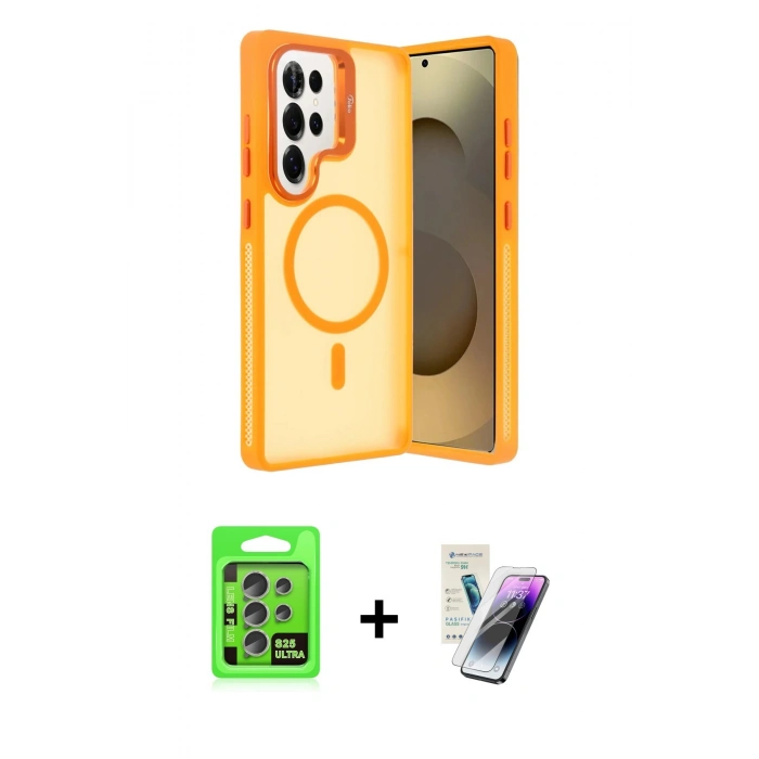 MARSİLYAN™- Galaxy S25 Ultra Kılıf Akış Form - Şeffaf Pasifik Cam Ekran Koruyucu + Raze Metal Kamera Lens - NLGY